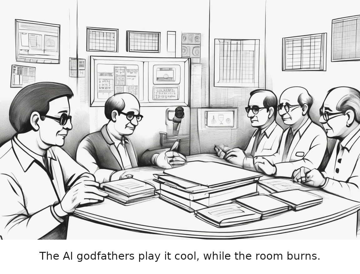 The AI godfathers play it cool, while the room burns.