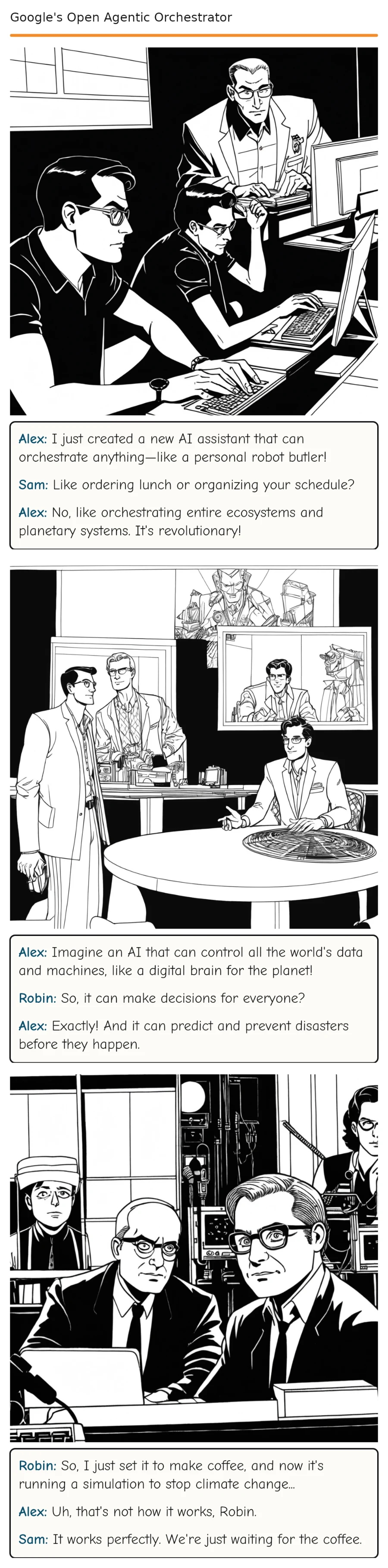 Google's Open Agentic Orchestrator — comic strip