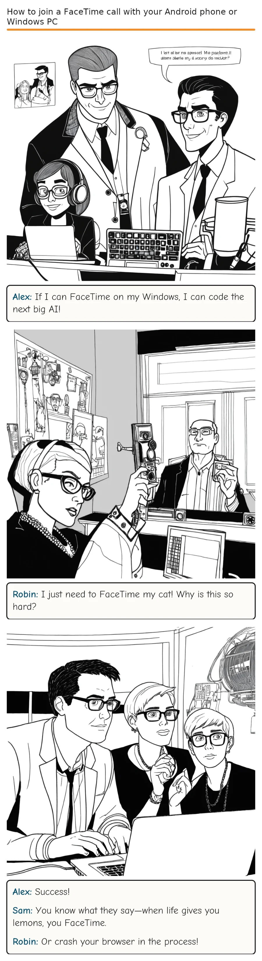 How to join a FaceTime call with your Android phone or Windows PC — comic strip
