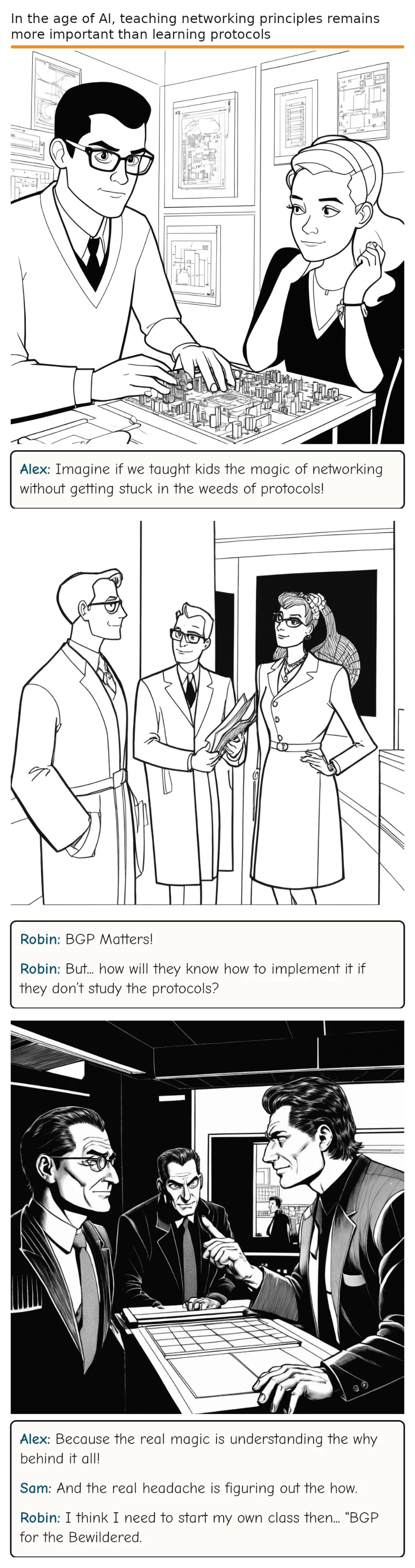 In the age of AI, teaching networking principles remains more important than learning protocols — comic strip