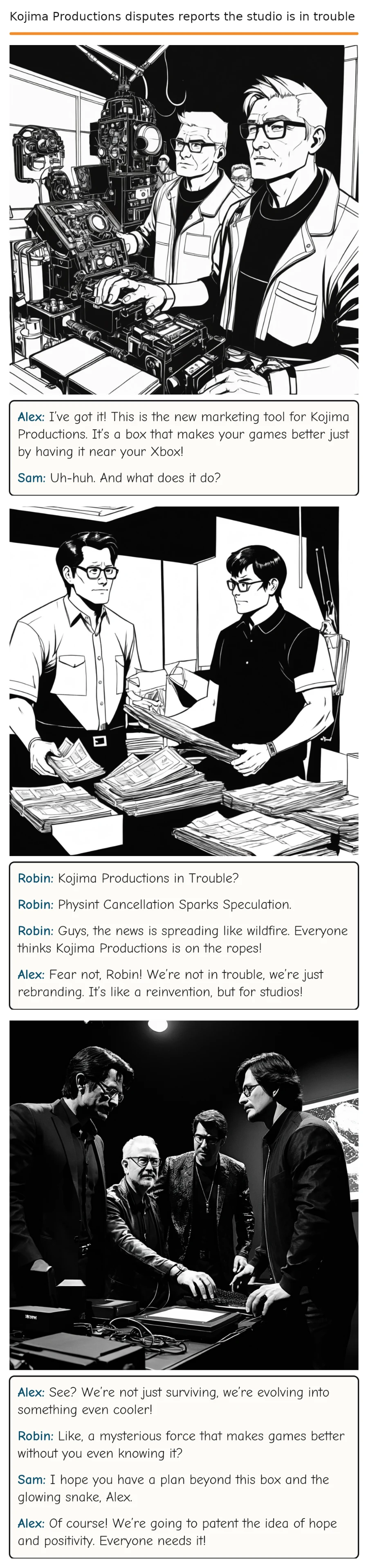 Kojima Productions disputes reports the studio is in trouble — comic strip