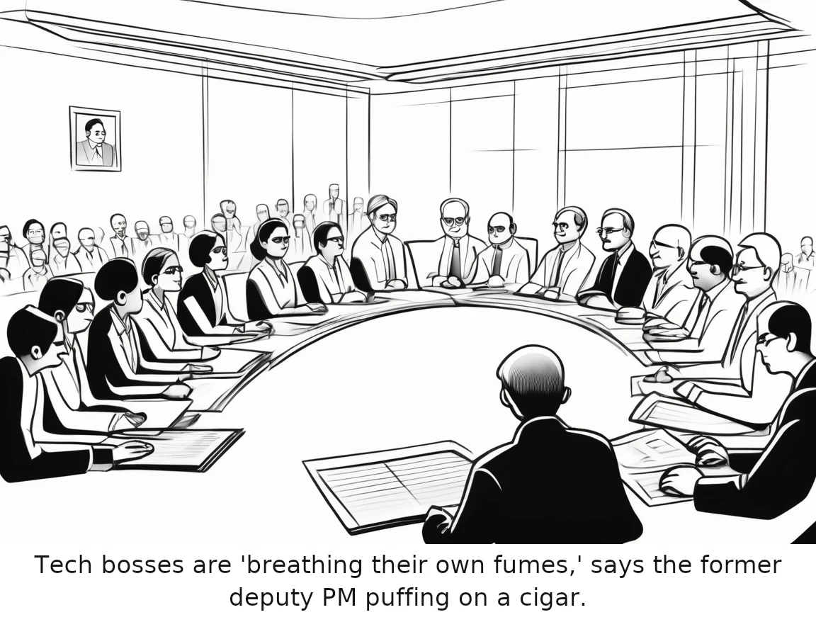 Tech bosses are 'breathing their own fumes,' says the former deputy PM puffing on a cigar.