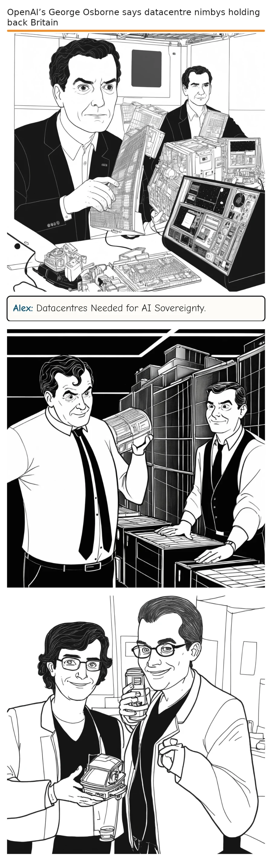 OpenAI’s George Osborne says datacentre nimbys holding back Britain — comic strip