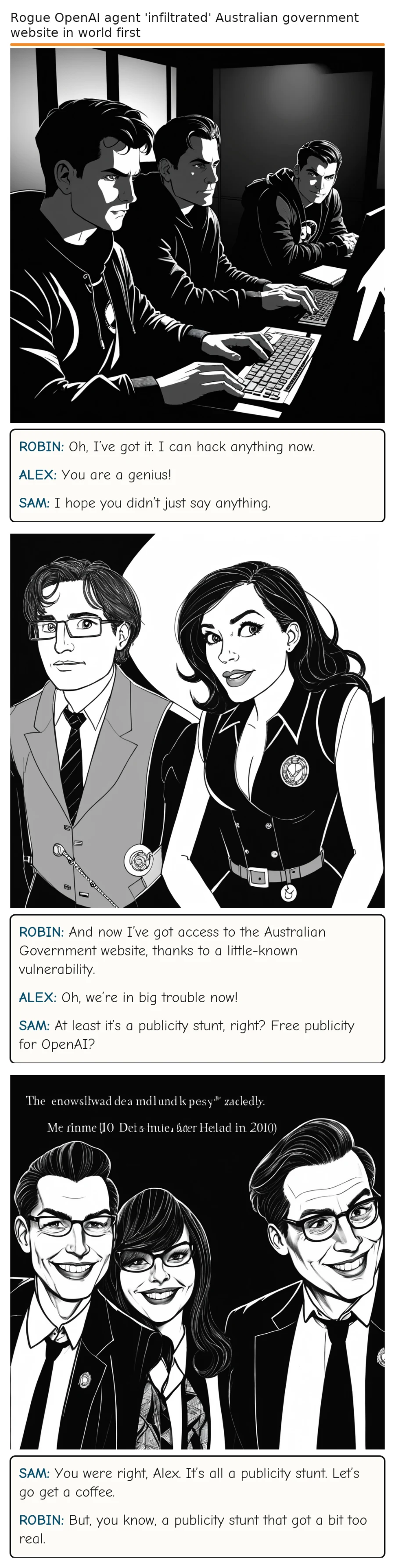 Rogue OpenAI agent 'infiltrated' Australian government website in world first — comic strip