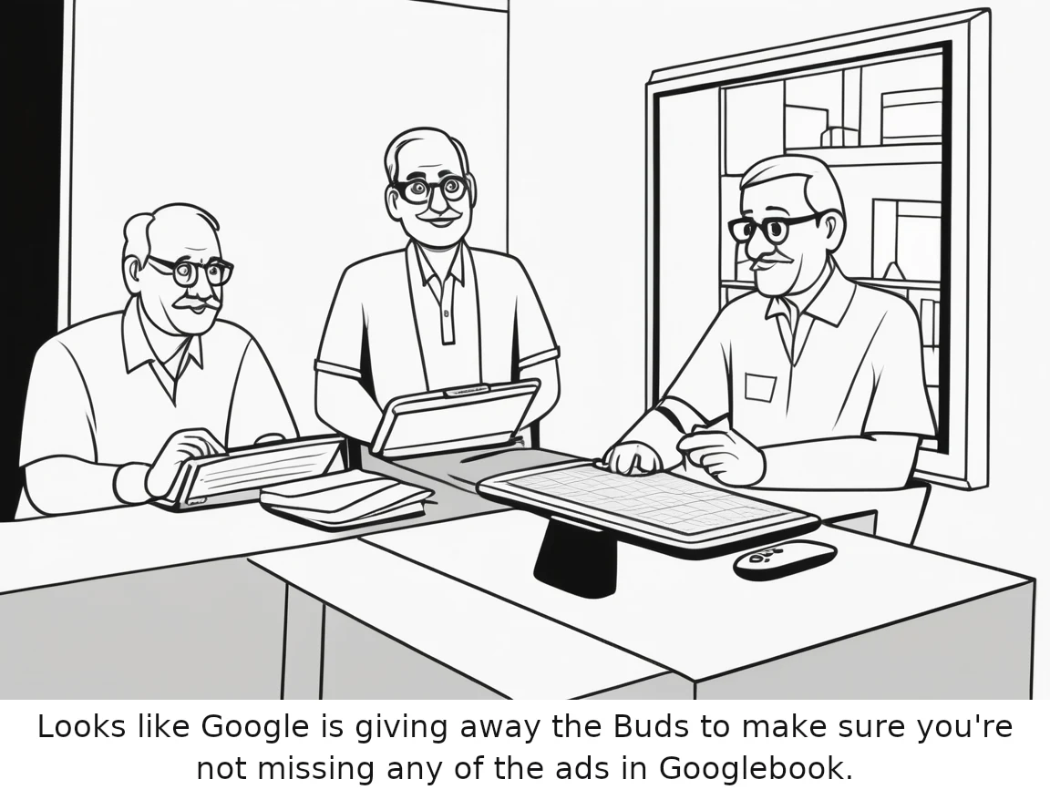 Looks like Google is giving away the Buds to make sure you're not missing any of the ads in Googlebook.